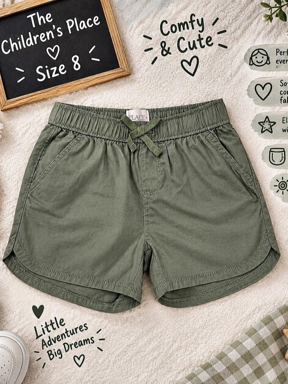 The Children's Place Girls Pull-On Twill Shorts Green Girls 8
